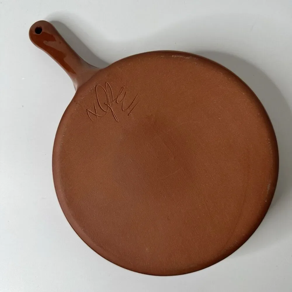 Southwest Style Glazed Pottery Skillet Studio Art Signed Folk Art Decor Handmade